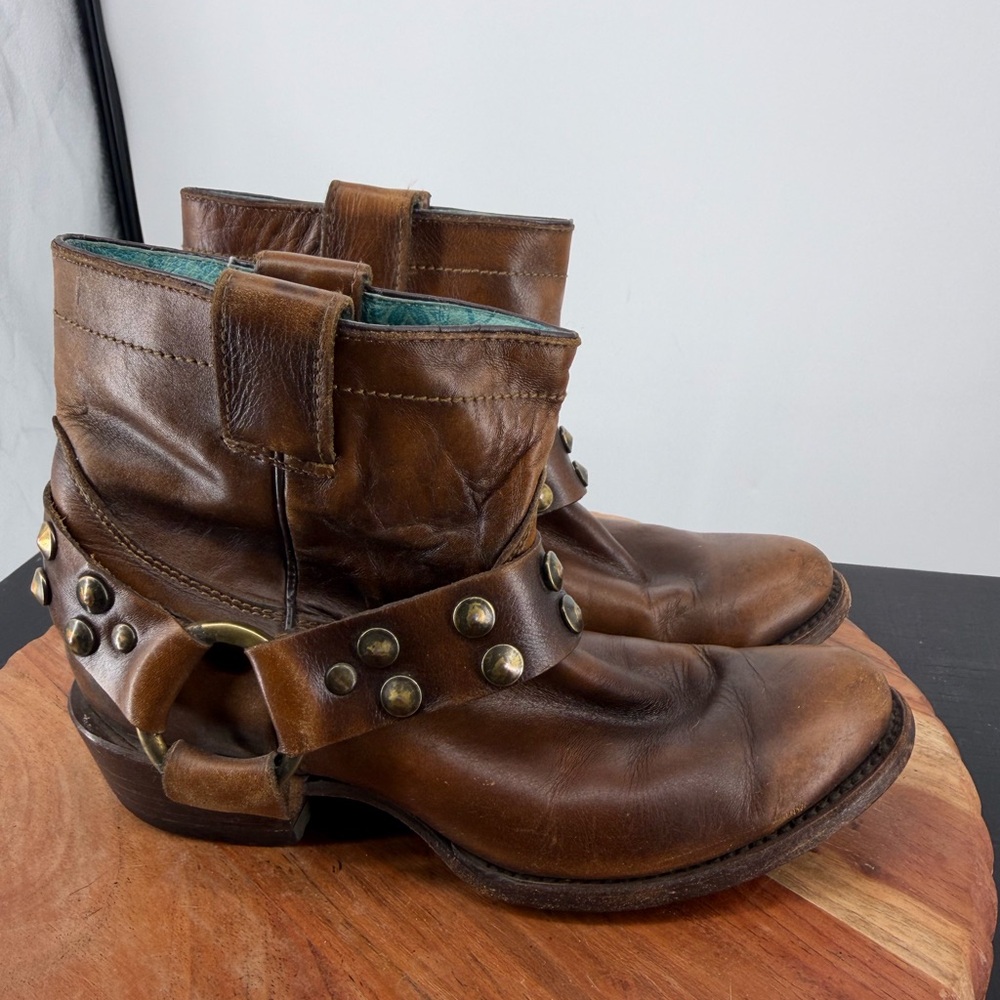 Corral Sierra Studded Harness‎ Ankle Boots Sz 7 brown Leather western cowgirl
